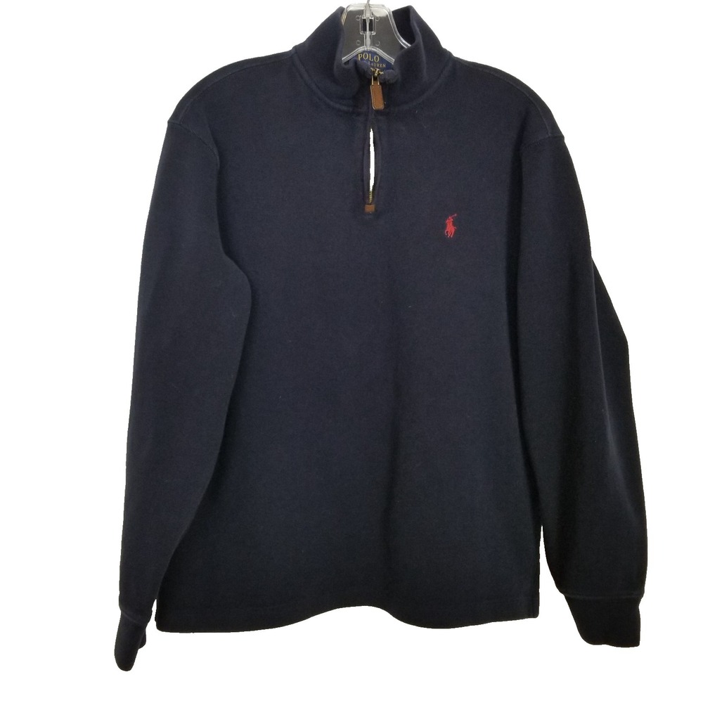 Polo Ralph Lauren Men 1/4 Zip Sweatshirt‎ Sz M Navy Red Pony Logo Cotton Y2K